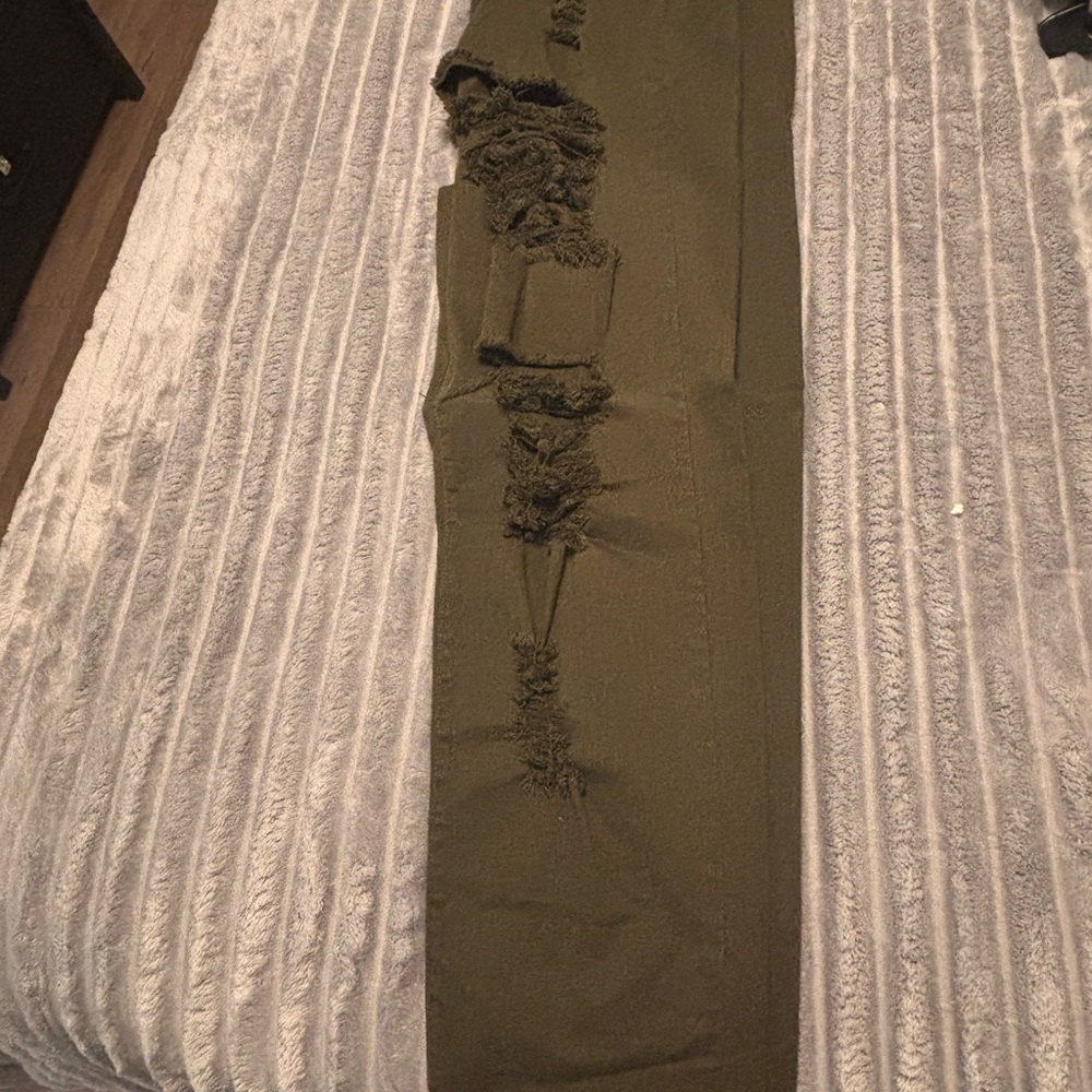 Forever 21 Olive Green Distressed Straight Leg Pants